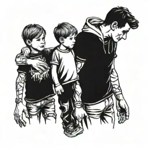 Two Sons And Father Holding Hands Watch