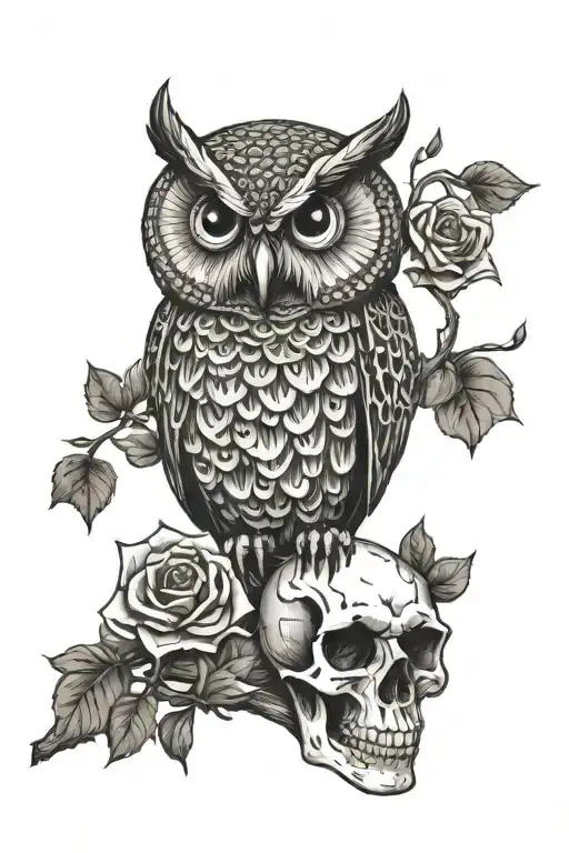 Owl Perched On Skull