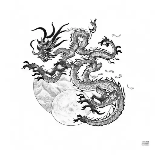 Forest Background Chinese Dragon Sun And Moon