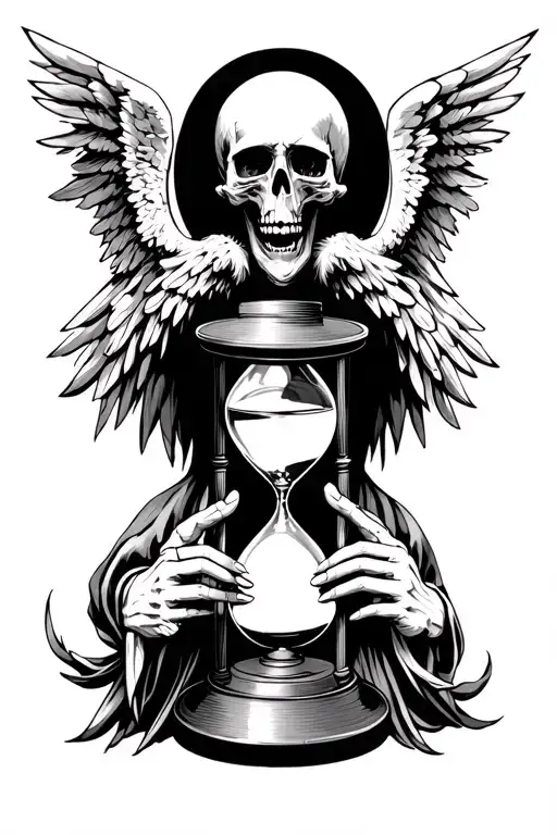 Angel Of Death With Hourglass Between Hands