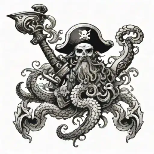 Pirate Et Kraken Attacking