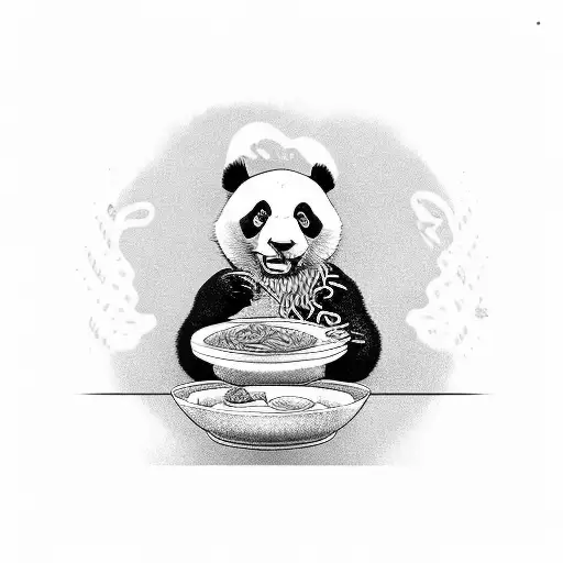 Panda Eating Noodles From A Huge Bowl