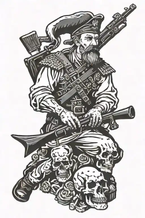 Cossack Sitting With A Gun On A Pile Of Bones