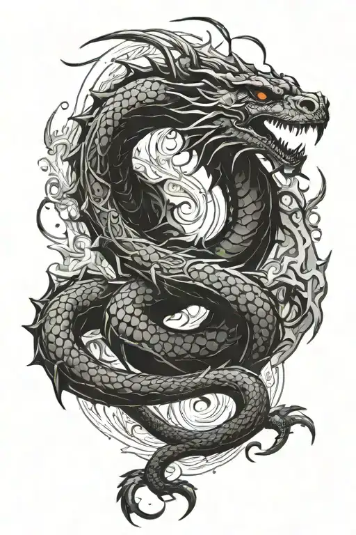 Scorpio Zodiac Sign With Water And Fire Breathing Dragon
