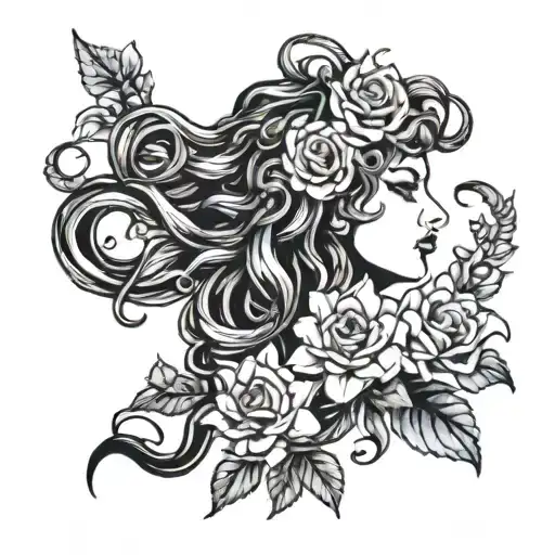 A Medusa With A Bouquet Of Flowers Emerging From Her Hair
