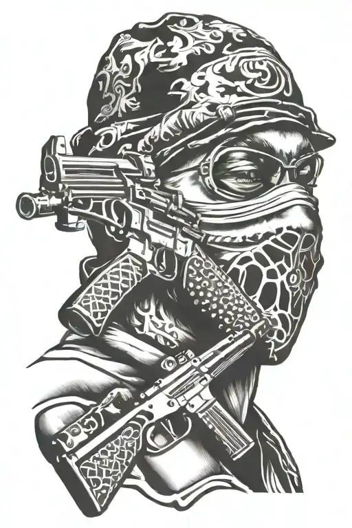 Gangster With Balaclava Anad Guns