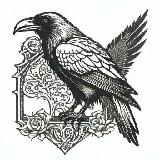 Raven With Gothic Boarder Adorned