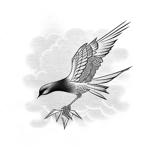 Bird In Flight In Japanese Style