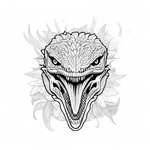 Velociraptor Skeleton And Flowers