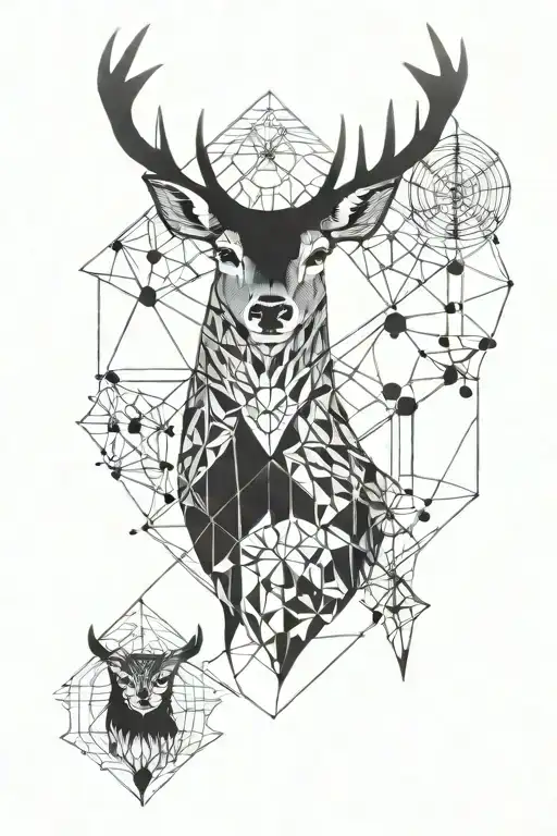 Deer And Owl Tattoo With Geometry Patterns