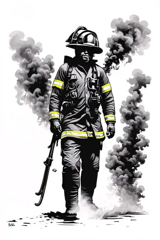 Silhoette Of Firefighter Standing In Smoke