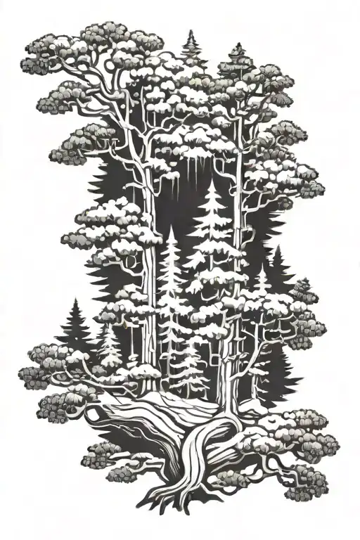 Grey Shad Pine Tree Forest