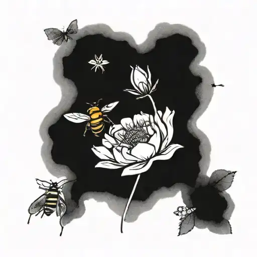 Heart With Cosmos Flowered And A Bee With One Fingerprint