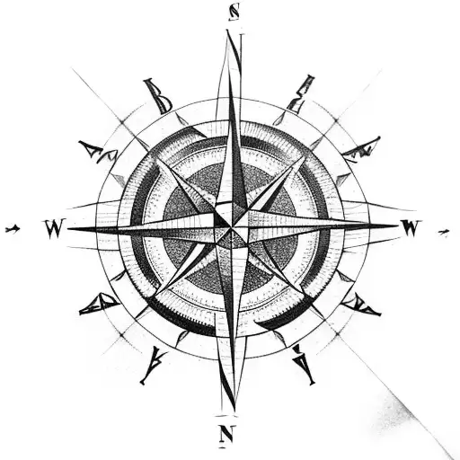 A Compass Rose Intertwined With Different Landmarks From Around The World