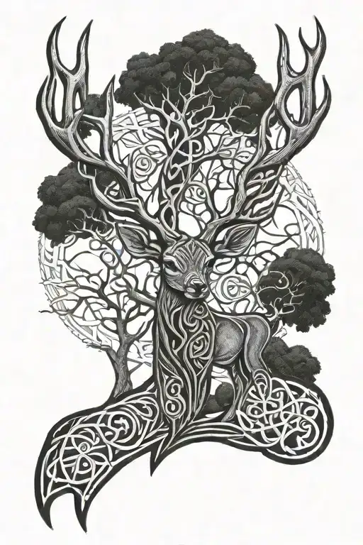 Deer And The Celtic Tree
