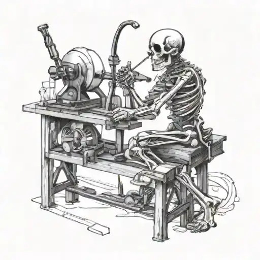 A Skeleton Blacksmith Forging A Stiletto On An Anvil