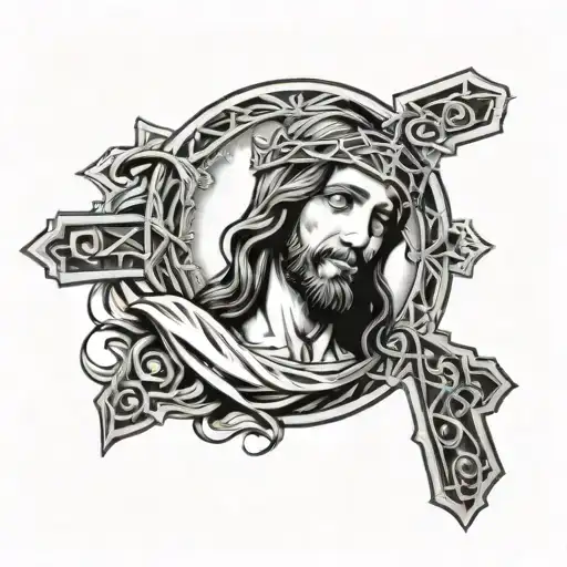 Jesus Christ Holding Gothic Cross