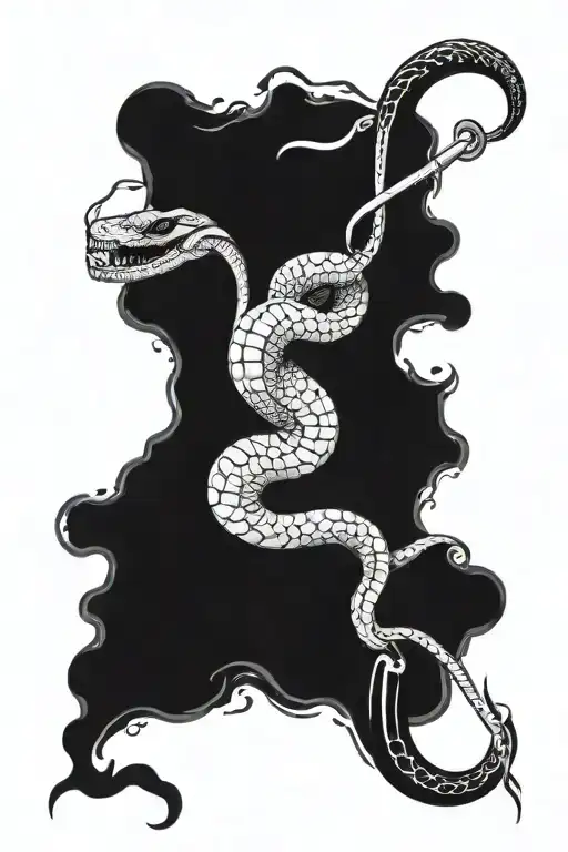 A Bloody Snake That Is Pierced By A Scythe Hanging