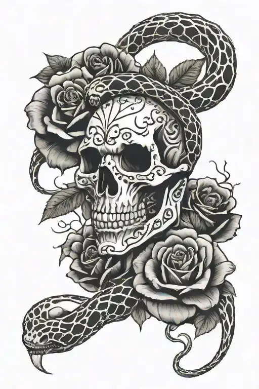 Snake Skeleton With Black Roses