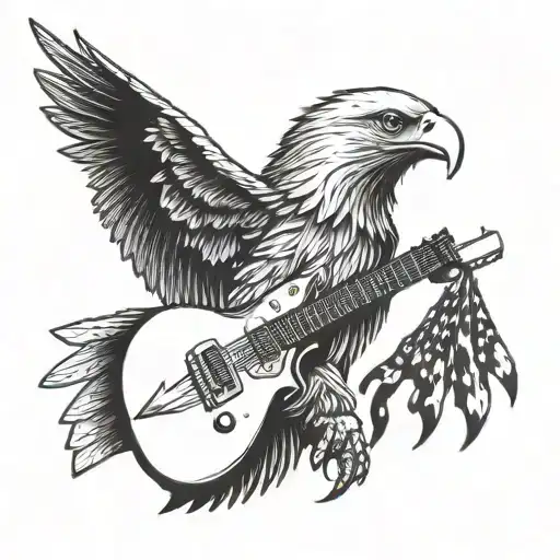 A Patriotic Eagle Carrying A Guitar In Its Talons