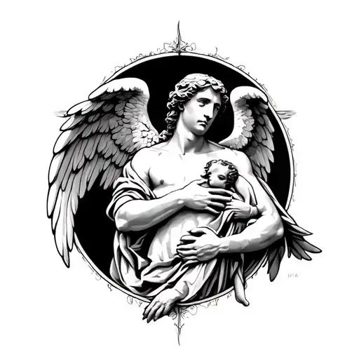 Angel Carrying An Eart In His Arms Blackwork