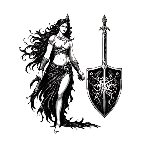 Siren With Sword And Shield In Hand