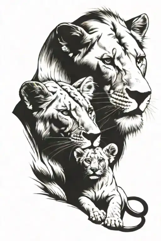 Lioness With Lion Cub