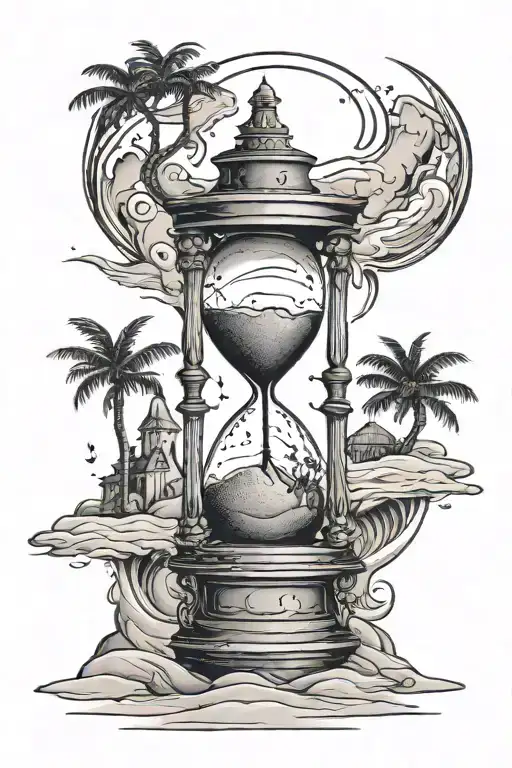 An Hourglass With The Silhouette Of A Small Woman Walking In The Sand On Top Of The Hourglass