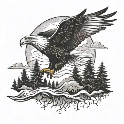 An Eagle Soaring Over A Forest With A Car Driving Through A Winding Road Below