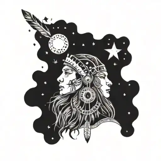 A Native American Woman Leader Gazing At The Stars In A Cosmic Landscape