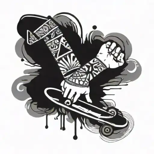 Couple Tattoo On Wrist Black And White Broken Skateboard