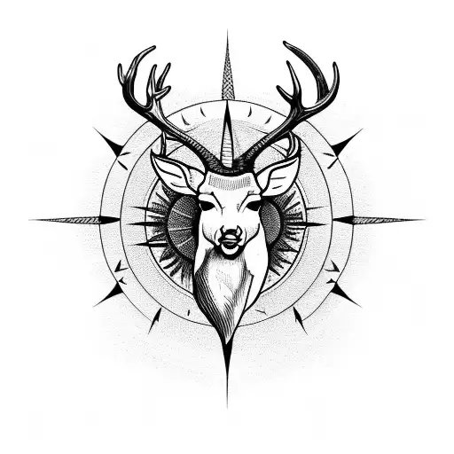 Deer With Compass Of The Sun In The Middle Of The Horns