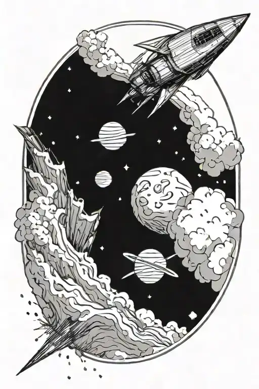 Barque In Space In A Meteor Shower