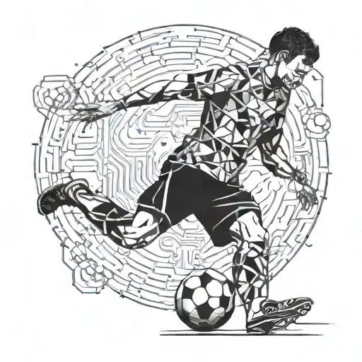 A Futuristic Soccer Player Kicking A Ball Made Of Circuit Boards