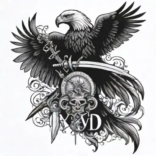 Eagle And Fox With Roman Sword And The Letters Vd