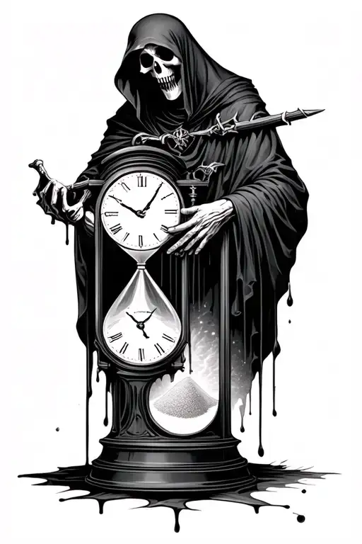 Grim Reaper Holding Sand Clock Melting