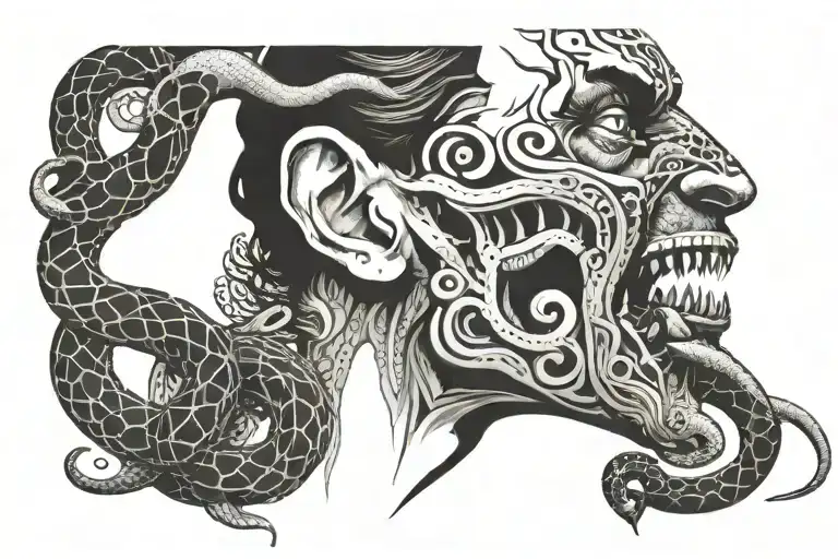 Men With Snake In His Mouth Surrounded