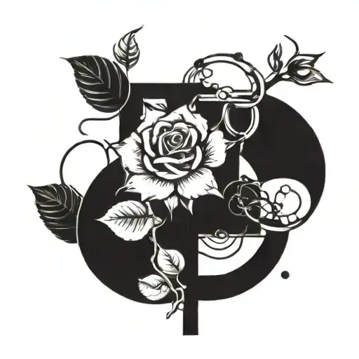 A Blackwork Tattoo Of A Chemical Formula Intertwined With A Rose Vine