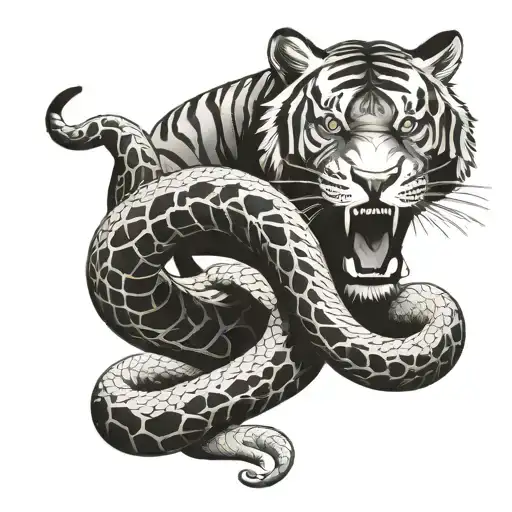 Tiger Fighting A Snake
