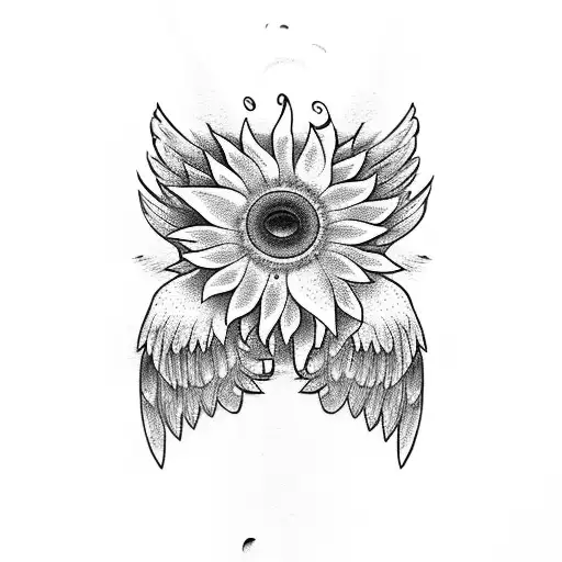 Angel Wings Cartoon Cute Panda Sunflower