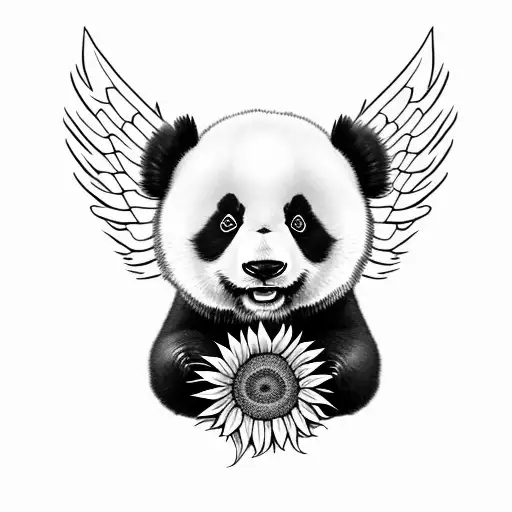 Angel Wings Cartoon Cute Panda Sunflower