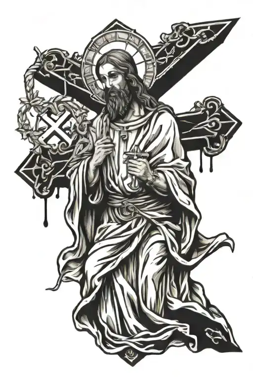 Saint Holding A Cross Of Jesus Christ
