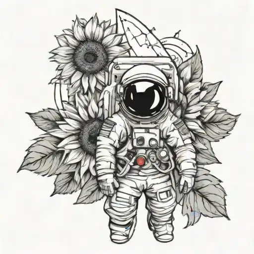 Astronaut Lookimg Toma Sunflower