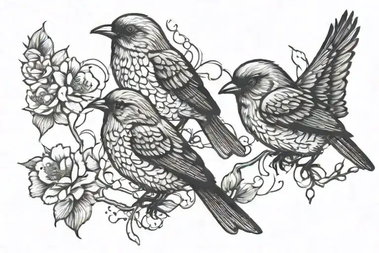 Two Bird Looking At 2 Baby Bird Fly Away