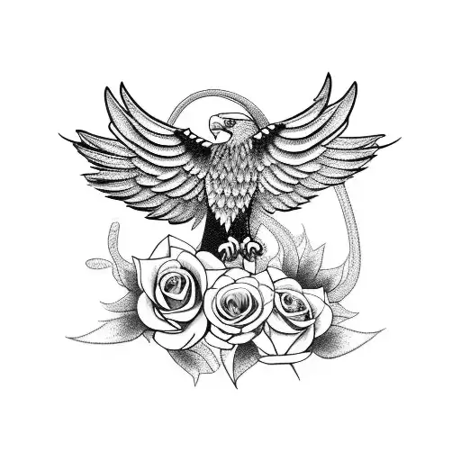 Full Body Eagle With Roses An A Snake