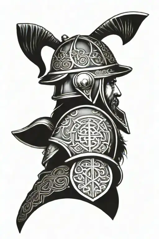 A Nordic Firefighter With A Helmet Adorned With Viking Runes