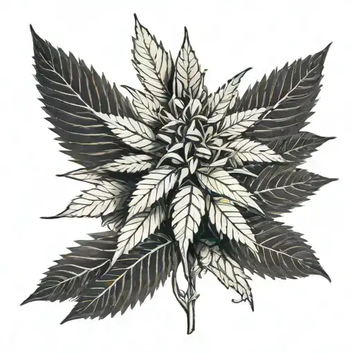 A Detailed Botanical Illustration Of A Cannabis Plant Intertwined With Elements Of Nature