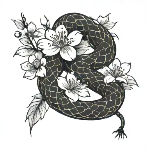 Cherry Blossom With Snake Wrapped