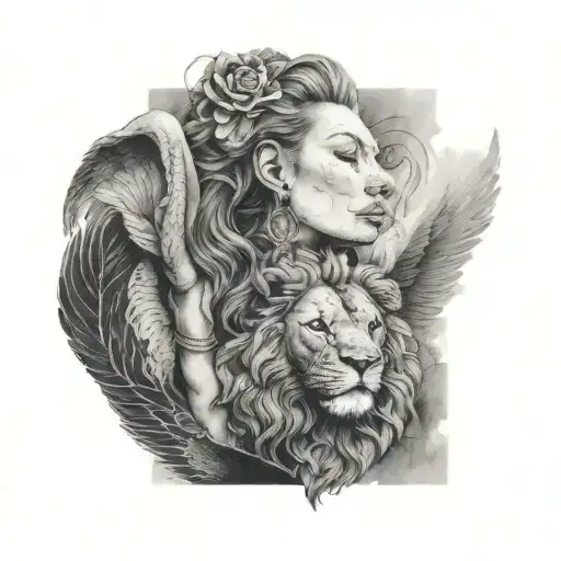 A Woman With Wings And A Lion