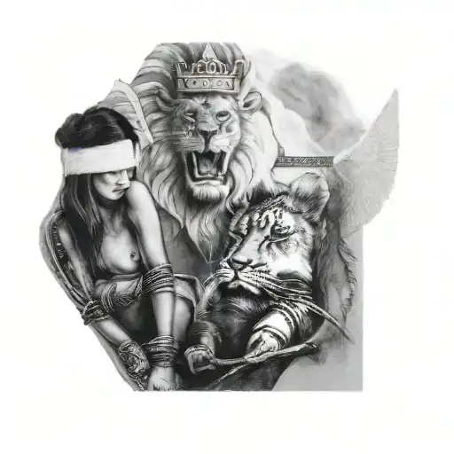 A Woman With Wings And A Lion